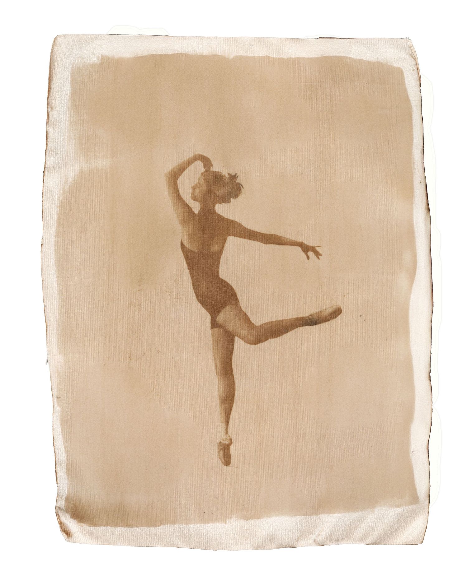 Van Dyke Brown print on satin. Capturing the fluid motion of dance through archival textures. Fine art and luxury textile photography.