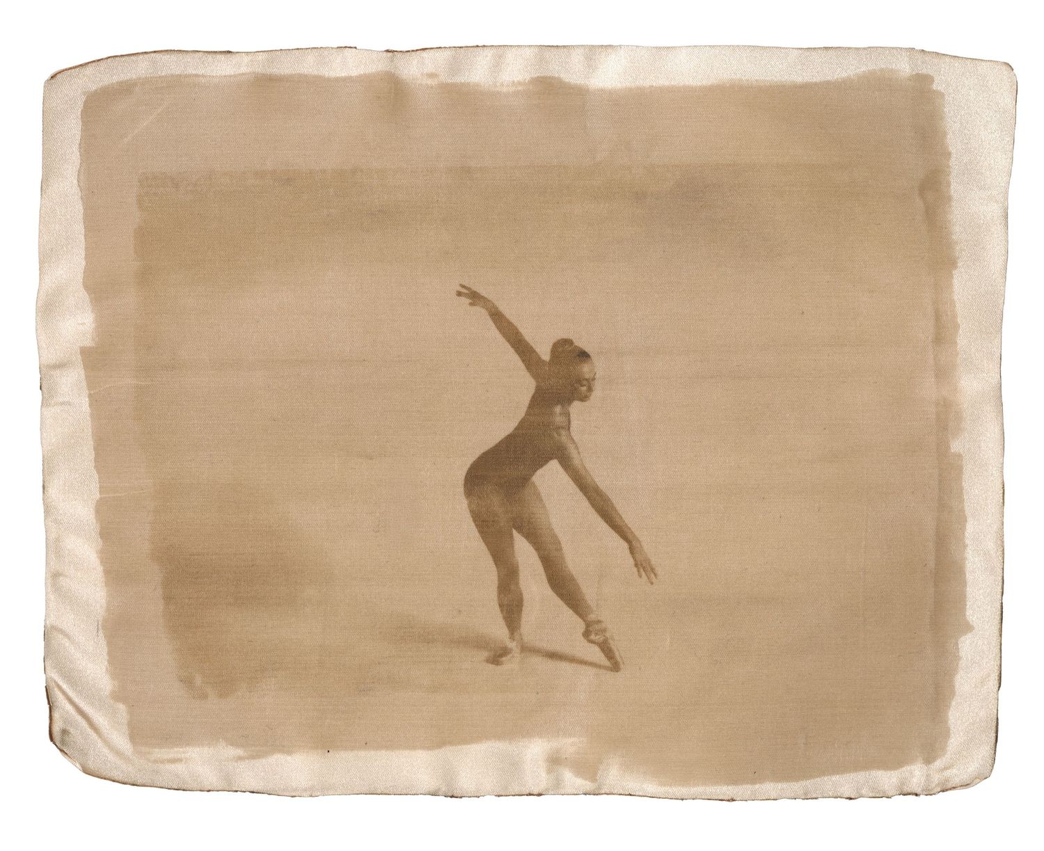 Van Dyke Brown print on satin. Capturing the fluid motion of dance through archival textures. Fine art and luxury textile photography.
