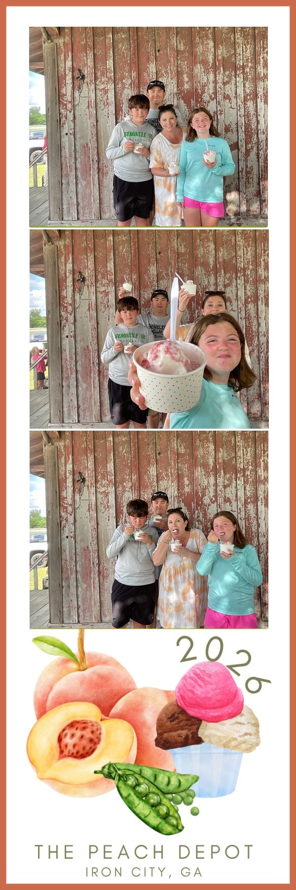 Kids enjoying ice cream treats at The Peach Depot photo booth in Iron City, GA, 2026.
