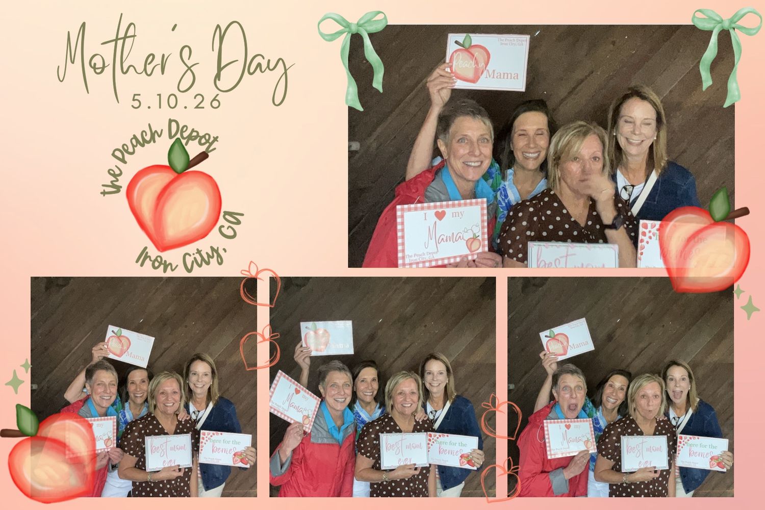 Women celebrate Mothers Day at The Peach Depot photo booth in Iron City, GA on 5.10.26.