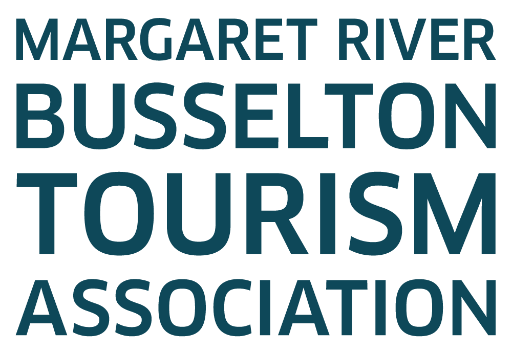 Margaret River Busselton Tourism Association logo in teal bold font.