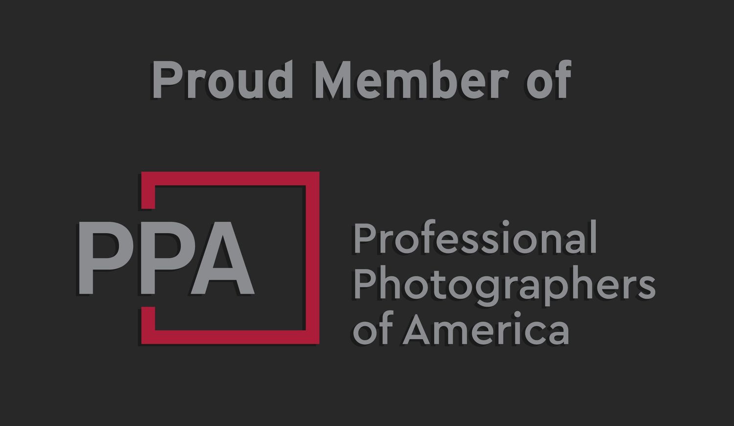 Gray and red Professional Photographers of America membership badge on black background.