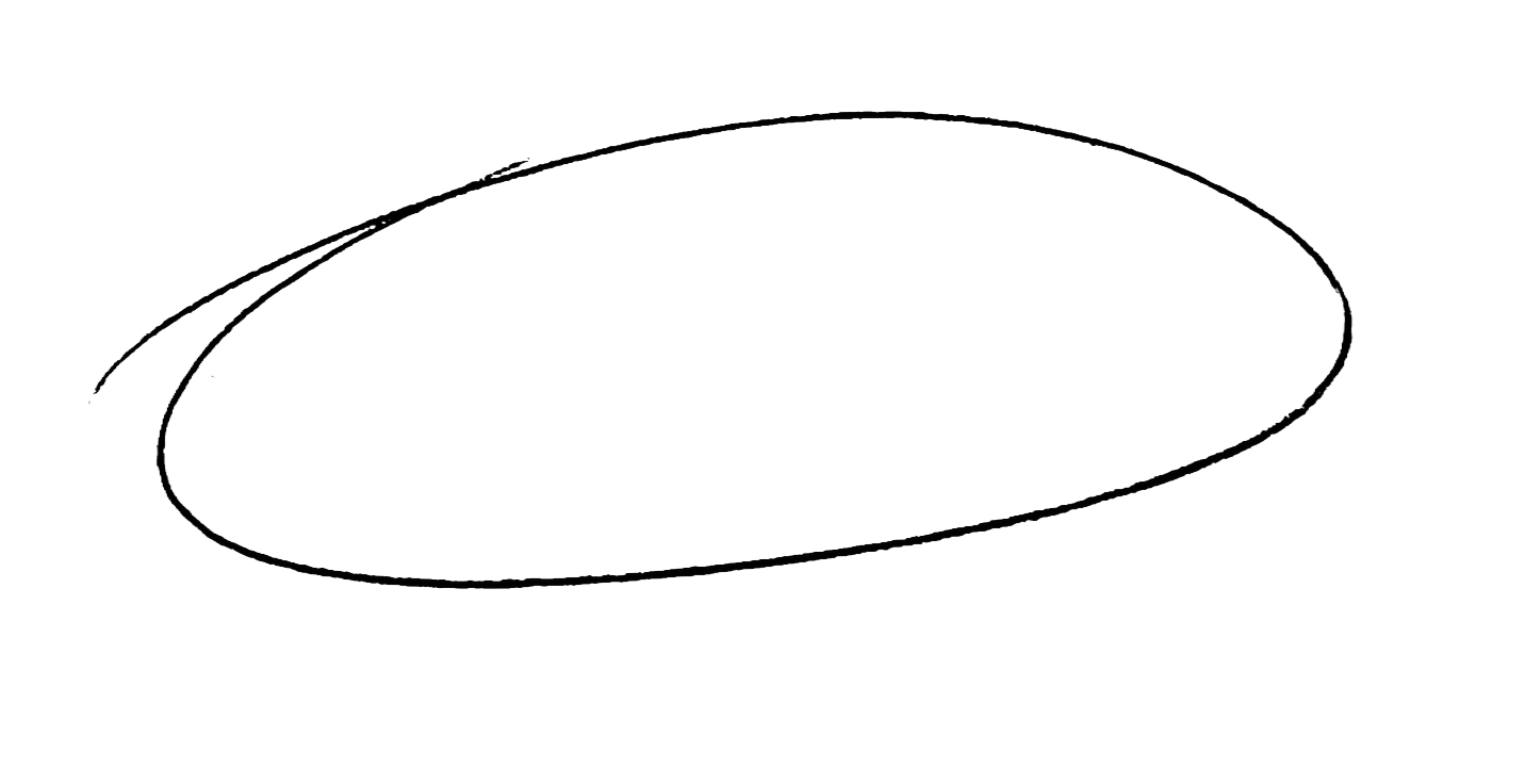 A simple hand-drawn black oval shape on a white background.