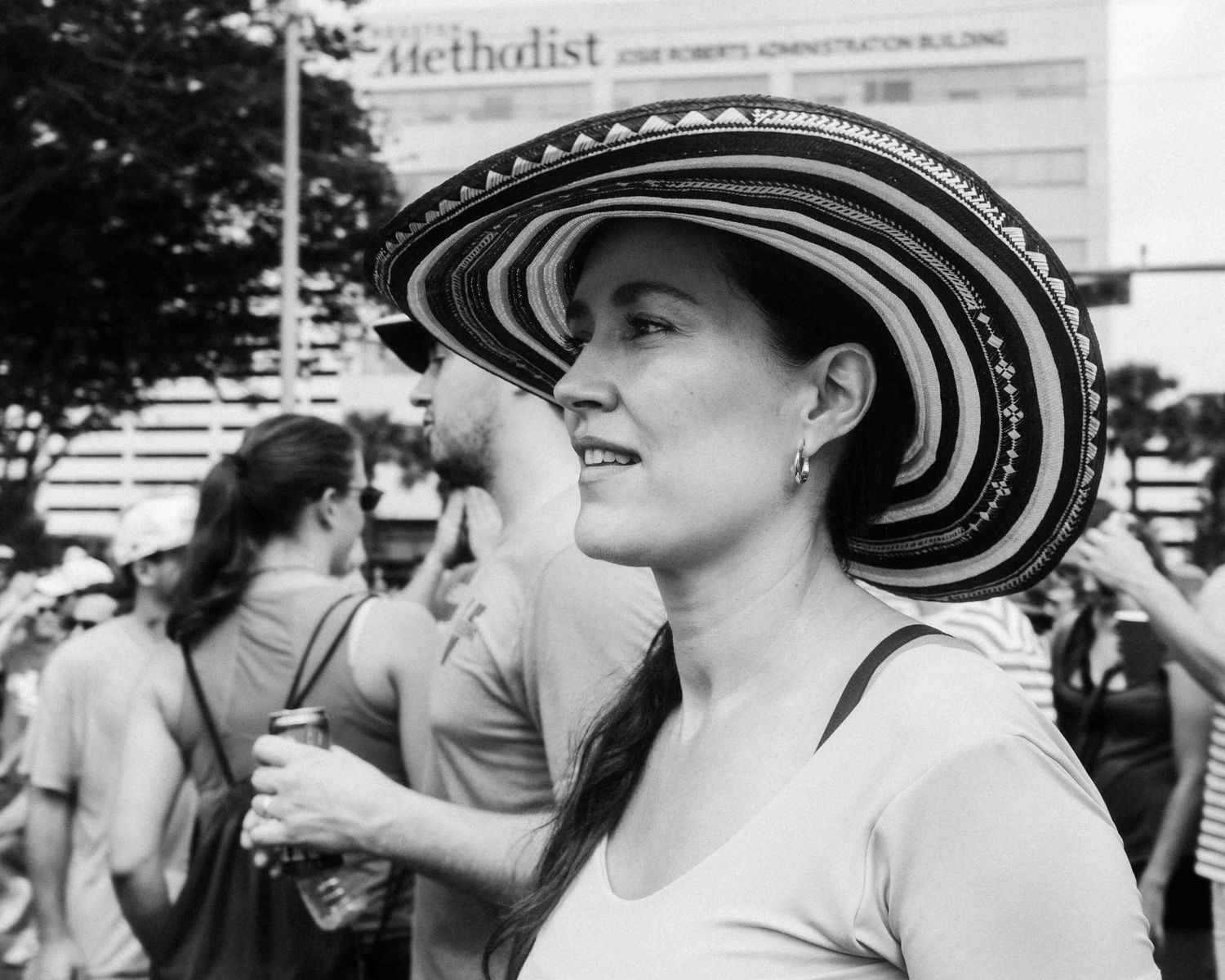 FIFA World Cup 2026 Houston | woman wearing stylish hat during the Orange Bus fan walk | Photos by Robert Paul