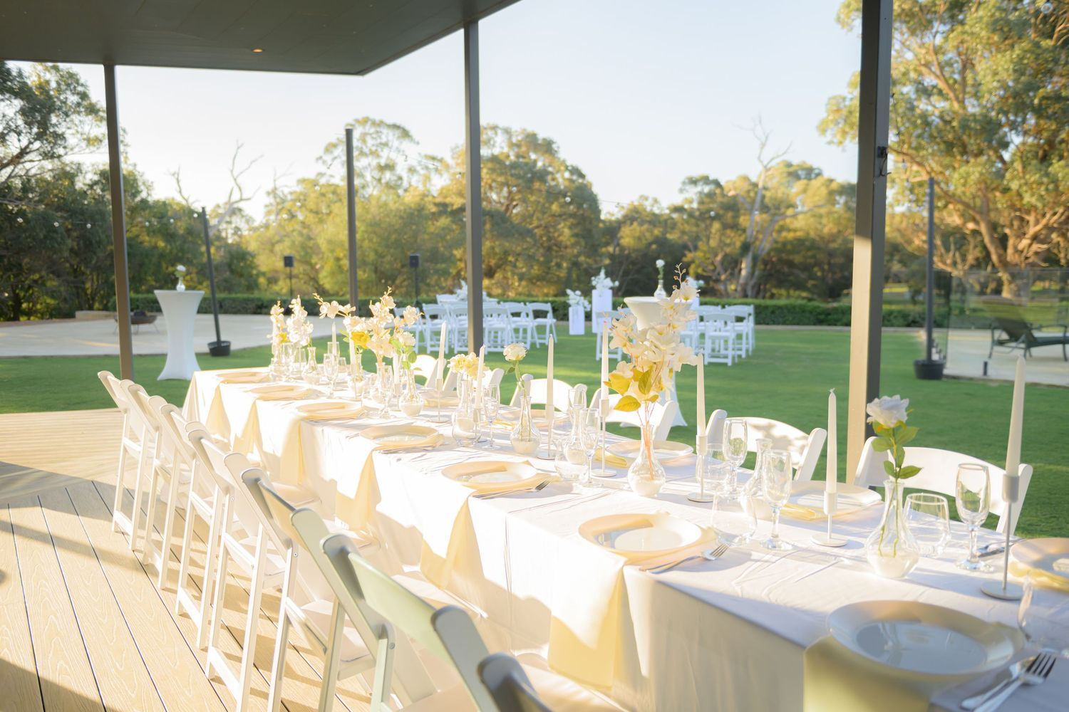 Wedding venue photographed with natural light, showcasing ceremony space and architectural details.