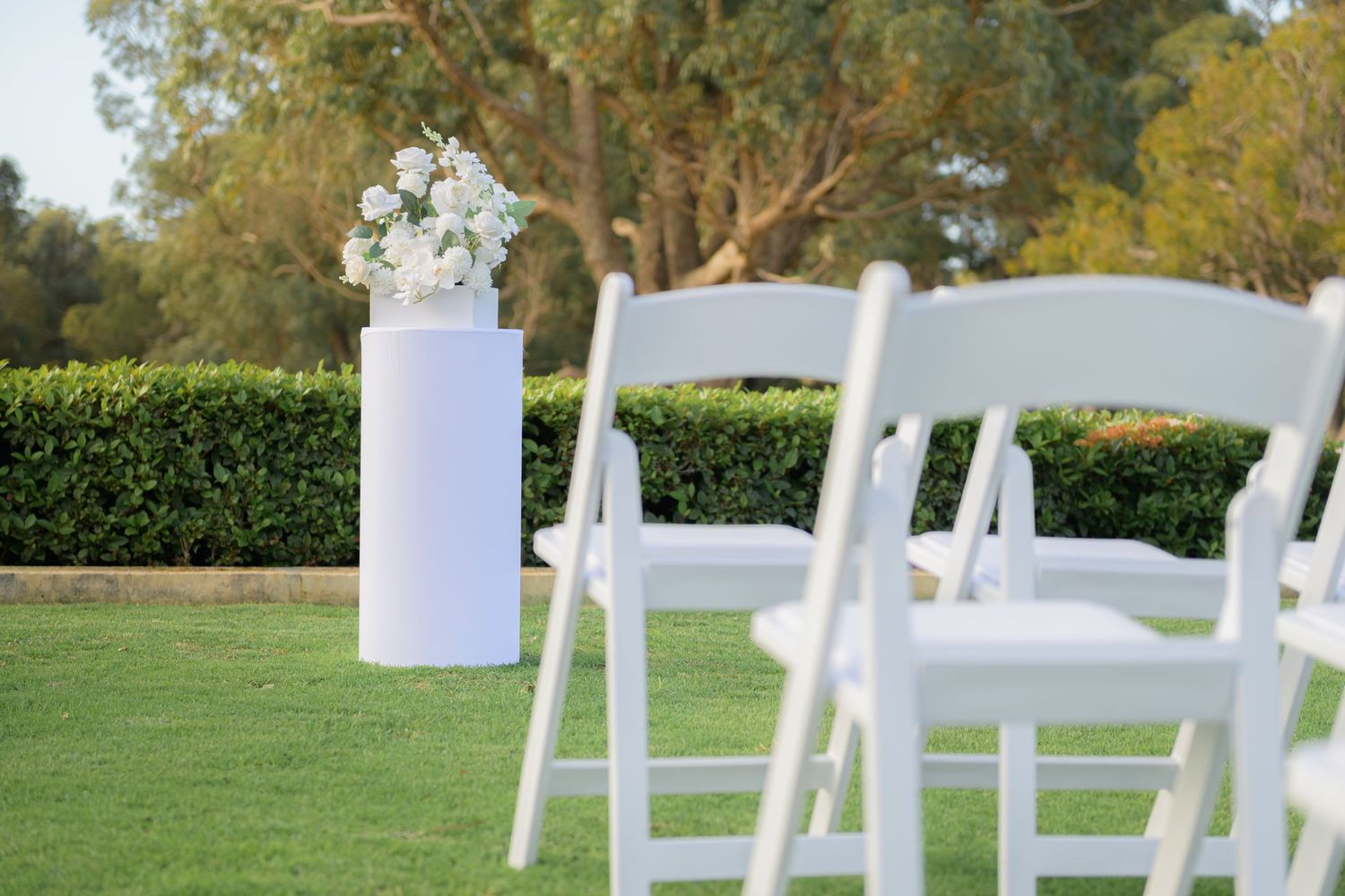 Wedding venue photographed with natural light, showcasing ceremony space and architectural details.
