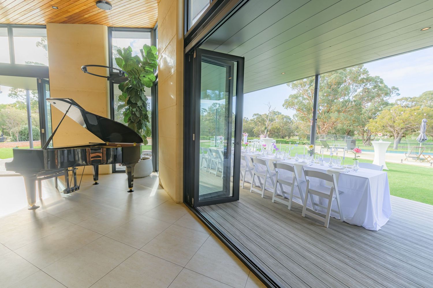 Wedding venue photographed with natural light, showcasing ceremony space and architectural details.
