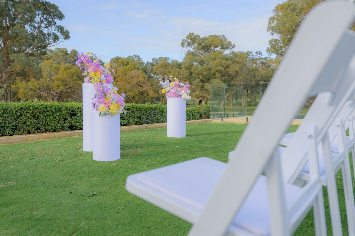 Wedding venue photographed with natural light, showcasing ceremony space and architectural details.