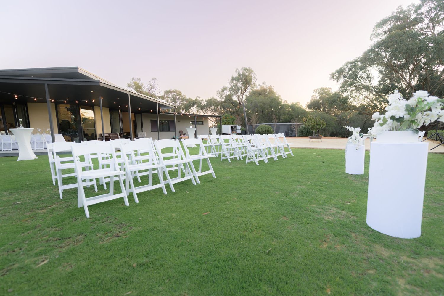 Wedding venue photographed with natural light, showcasing ceremony space and architectural details.
