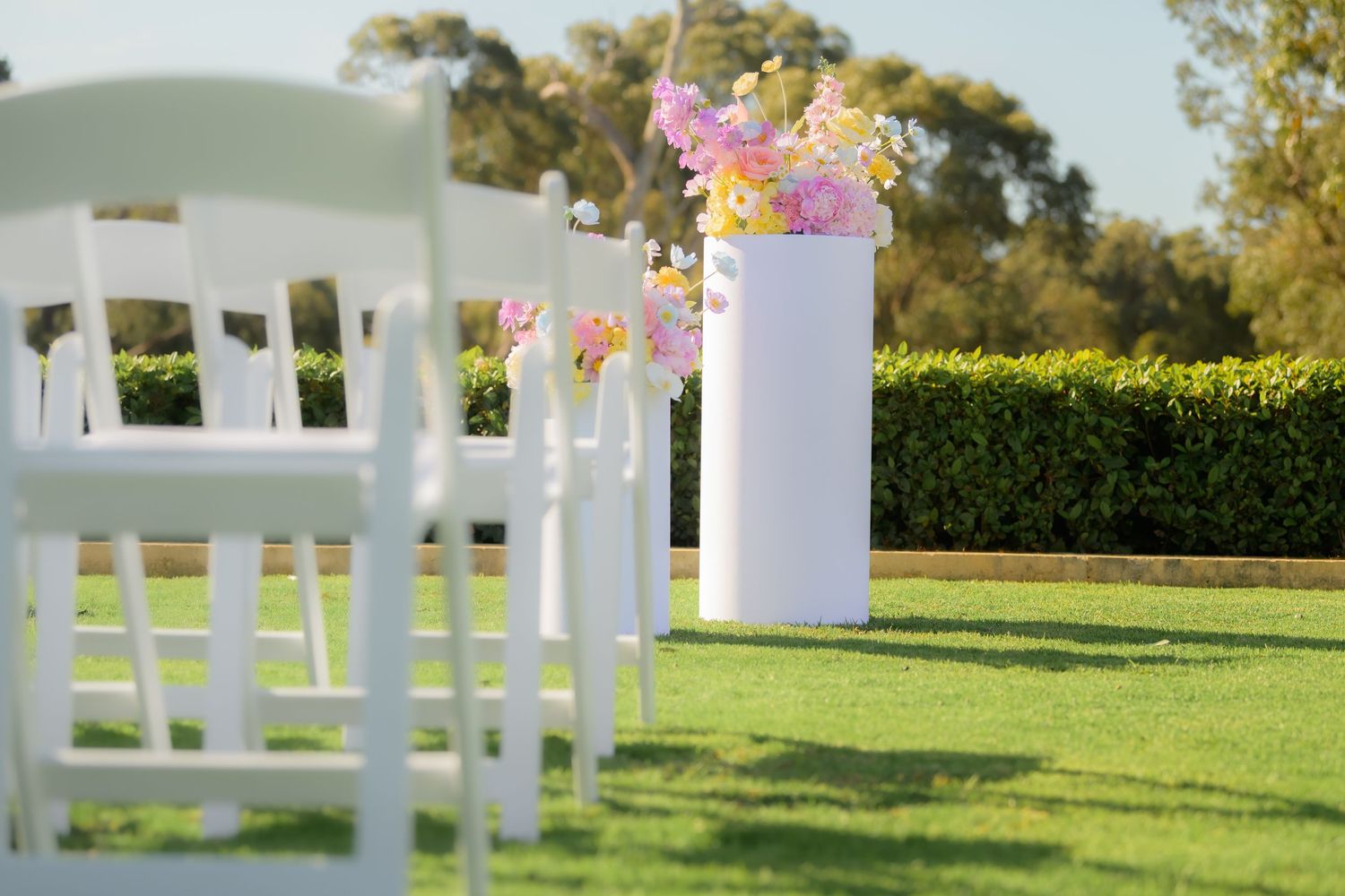 Wedding venue photographed with natural light, showcasing ceremony space and architectural details.