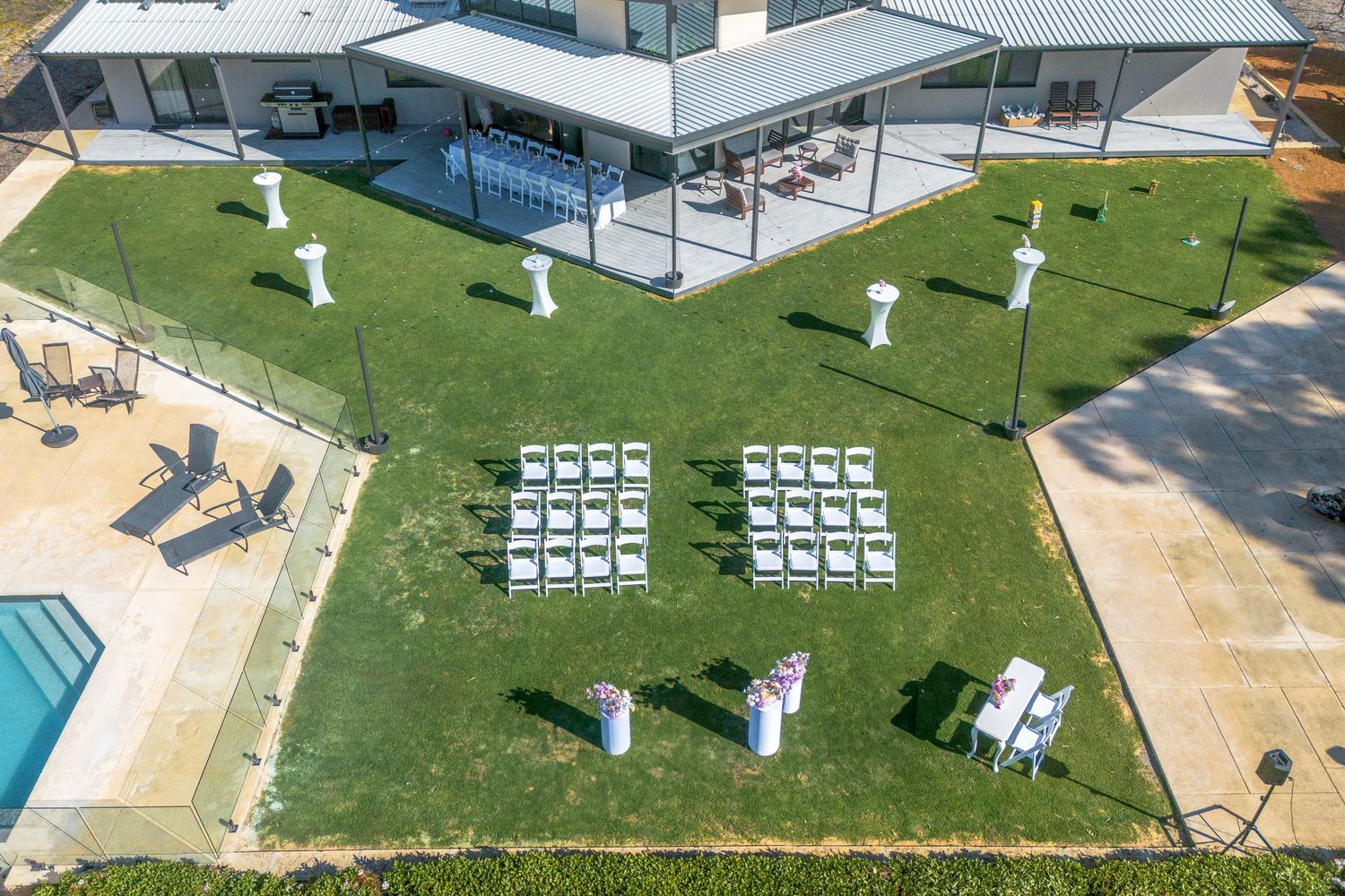Wedding venue photographed with natural light, showcasing ceremony space and architectural details.