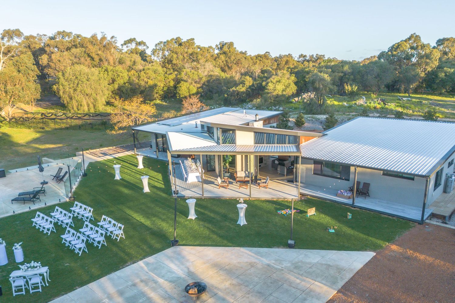 Wedding venue photographed with natural light, showcasing ceremony space and architectural details.