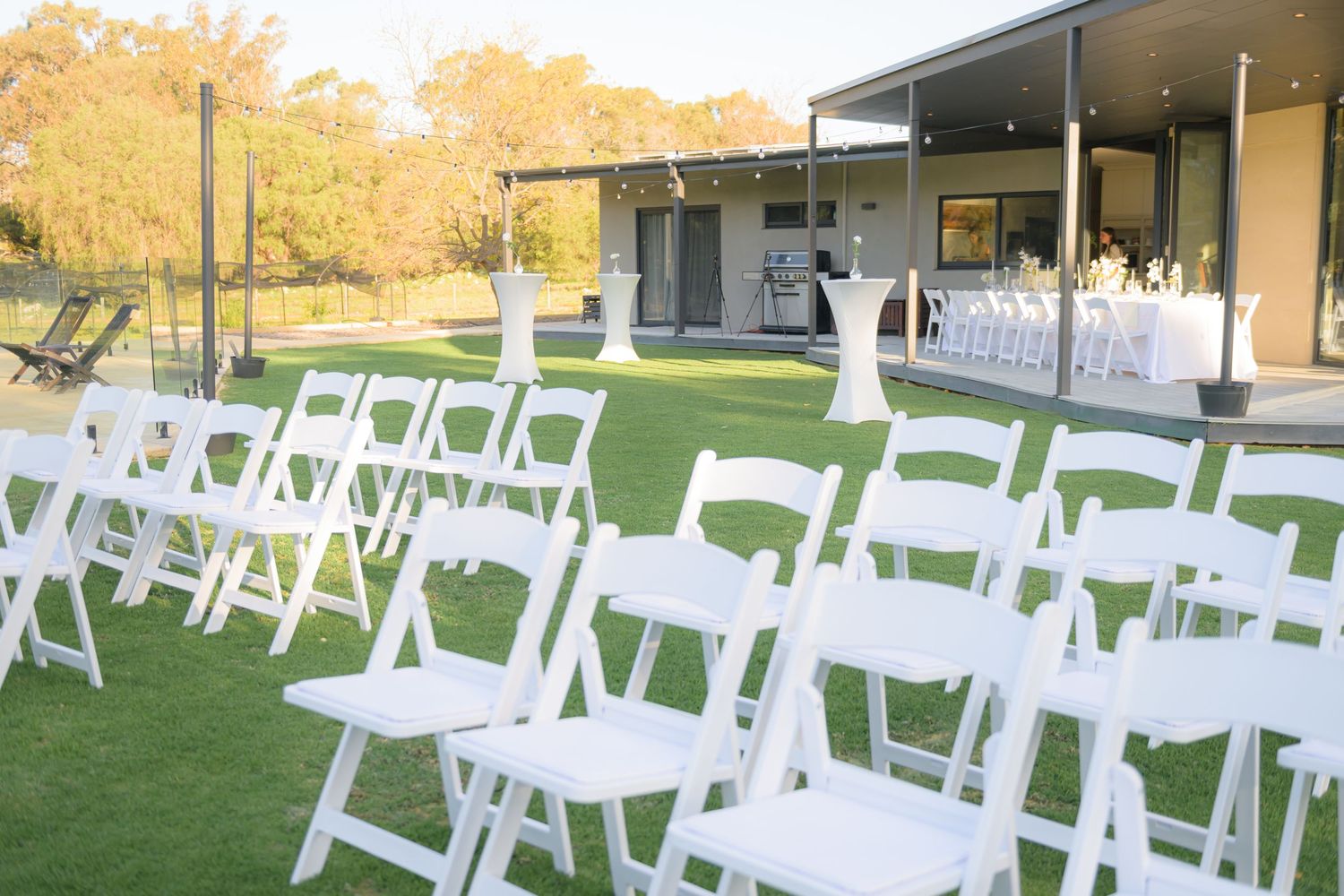 Wedding venue photographed with natural light, showcasing ceremony space and architectural details.