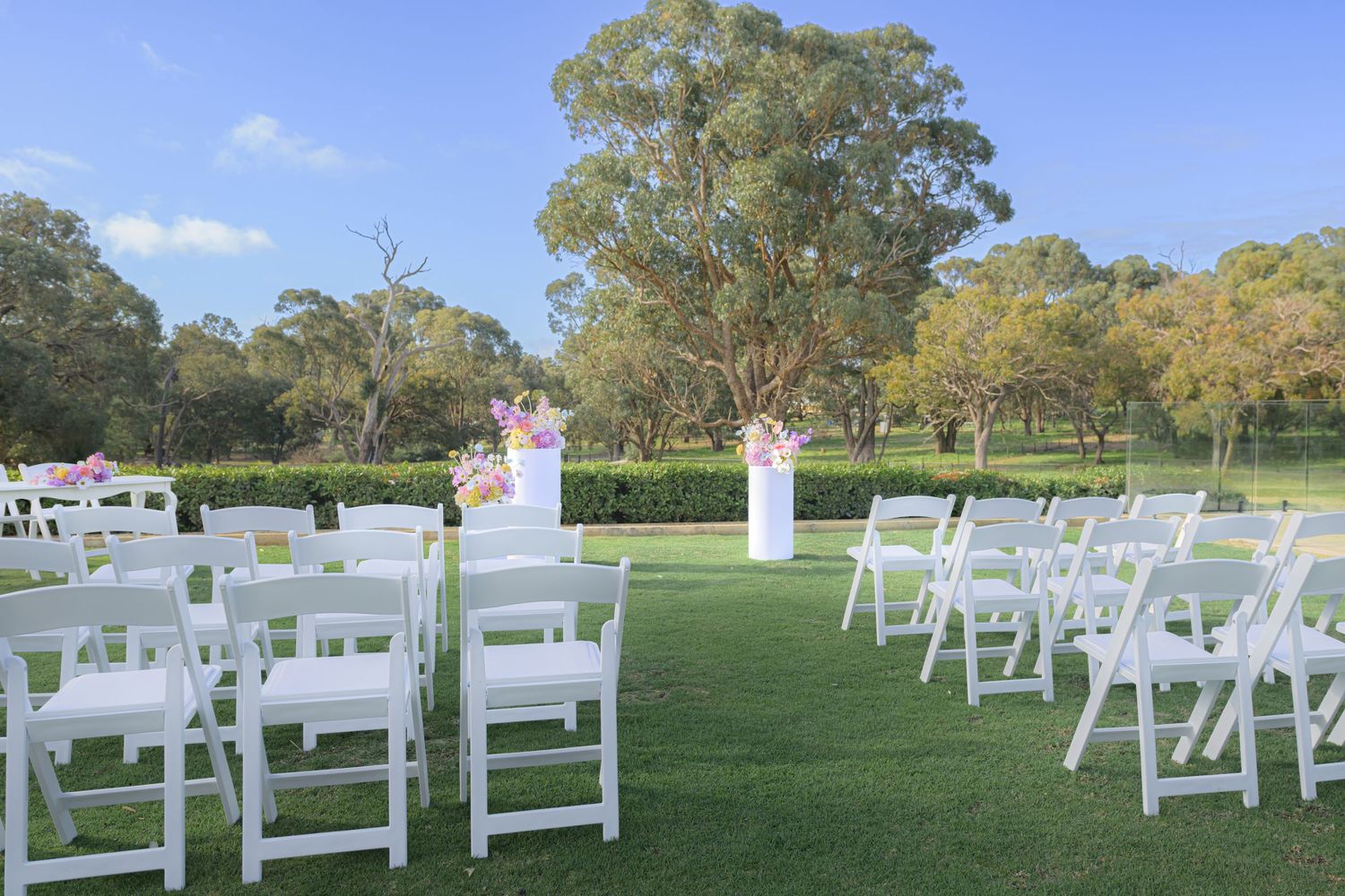 Wedding venue photographed with natural light, showcasing ceremony space and architectural details.