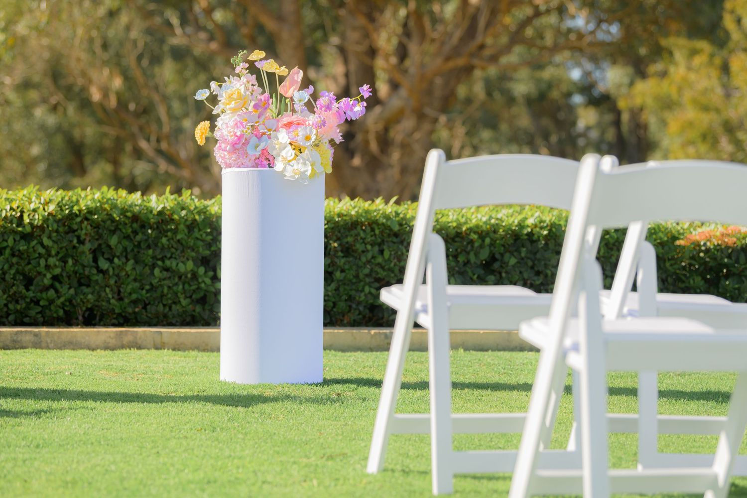Wedding venue photographed with natural light, showcasing ceremony space and architectural details.