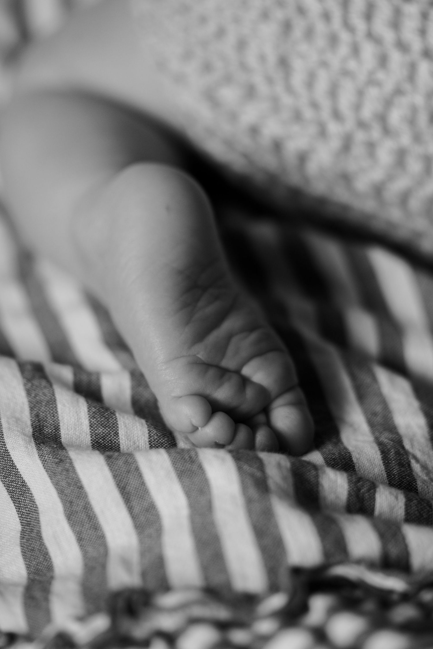 Newborn baby, at home, natural light photograph. Tiny feet.