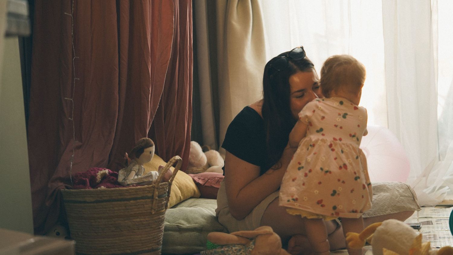 Natural light, at home photography session with mother and baby, in Suffolk.