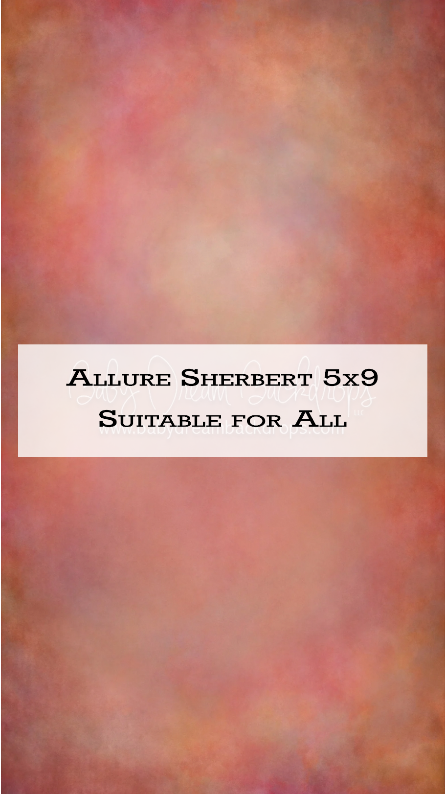 Allure Sherbert 5x9 photography backdrop with warm pink and peach tones, suitable for all portrait sessions.