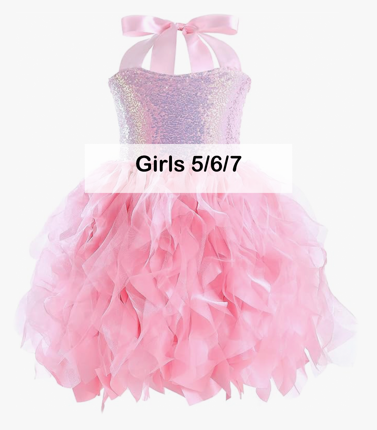 Girls pink halter ruffled tutu dress with sequin bodice, size 5/6/7.
