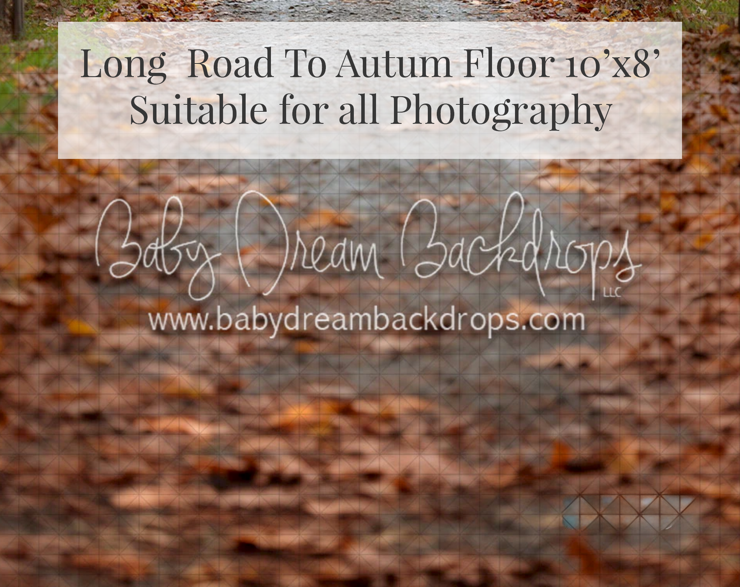 Autumn forest floor photography backdrop with fallen leaves and dirt path, 10x8ft by Baby Dream Backdrops.