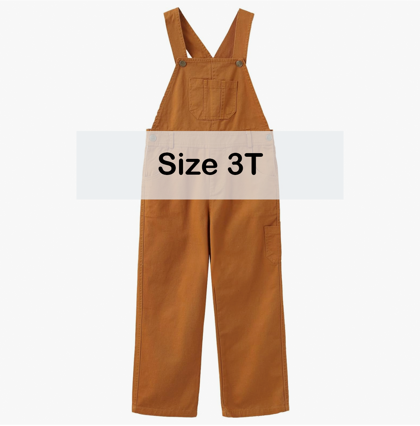 Toddler brown canvas bib overalls with adjustable straps and front pockets, size 3T.