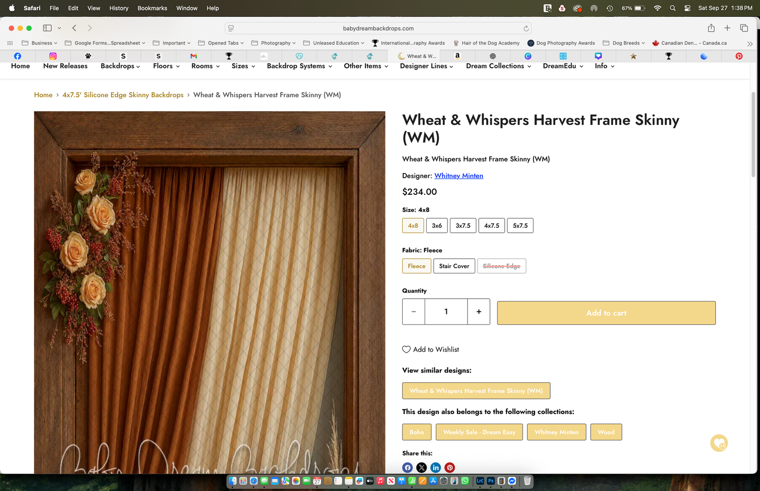 Wheat and Whispers Harvest Frame Skinny wix website product page showing a rustic wooden frame with floral decor.