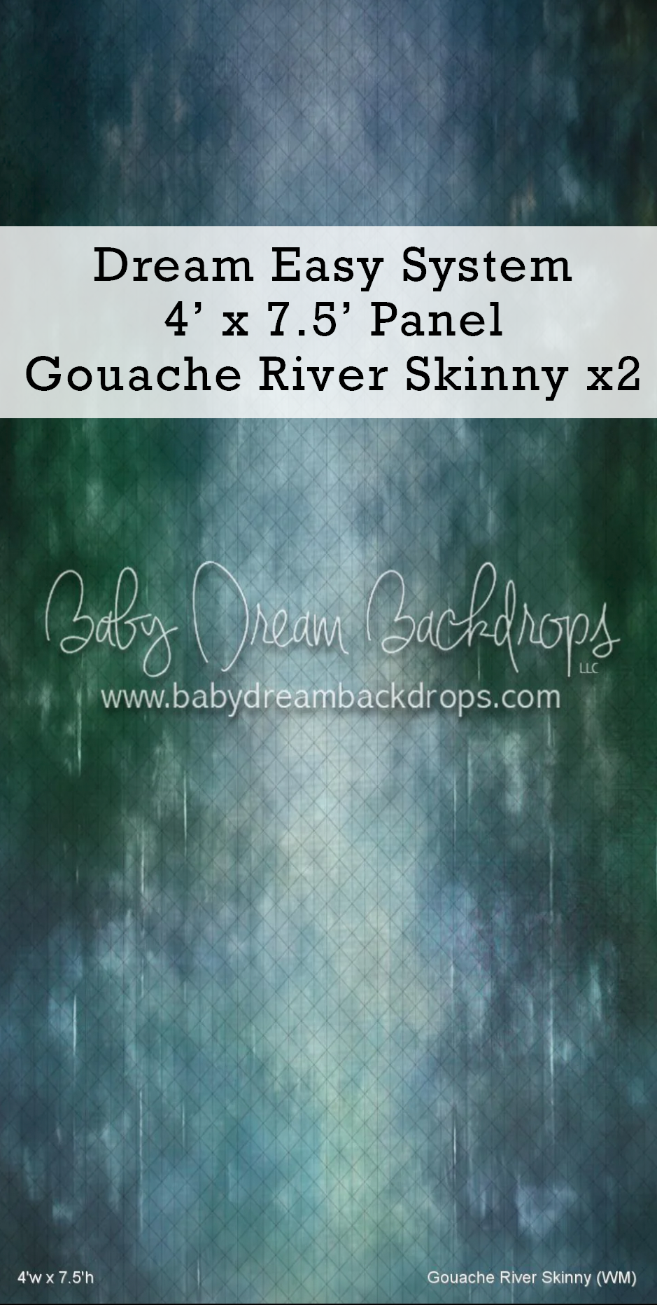 Dark teal and green textured Gouache River Skinny photography backdrop panel, 4x7.5 feet, by Baby Dream Backdrops.