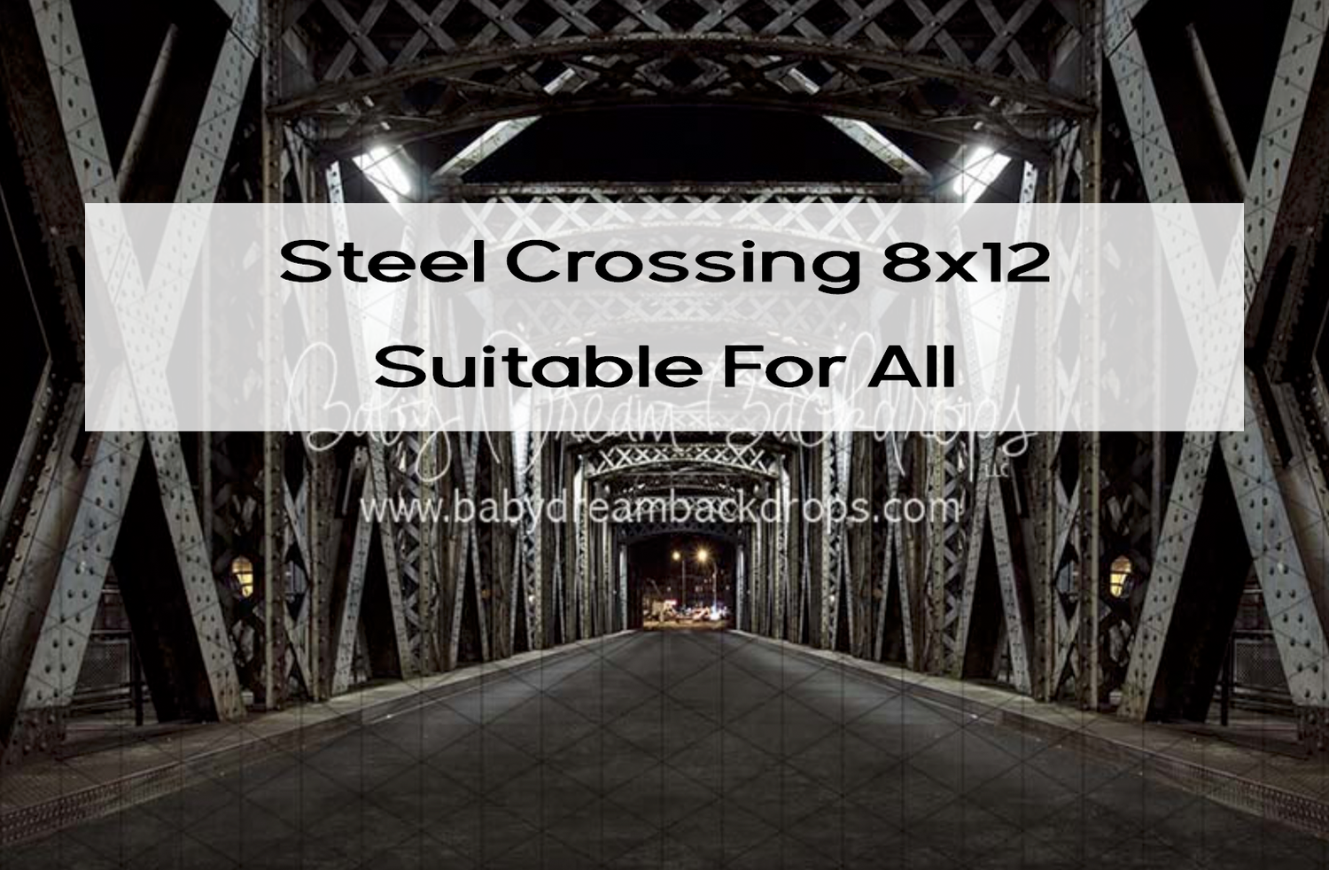 Dark steel bridge interior backdrop 8x12, suitable for all photography sessions, from babydreambackdrops.com.
