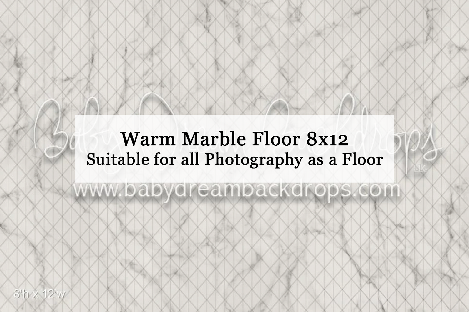 Warm marble floor photography backdrop, 8x12 ft, suitable for all photography styles, featuring elegant gray and white marble texture.