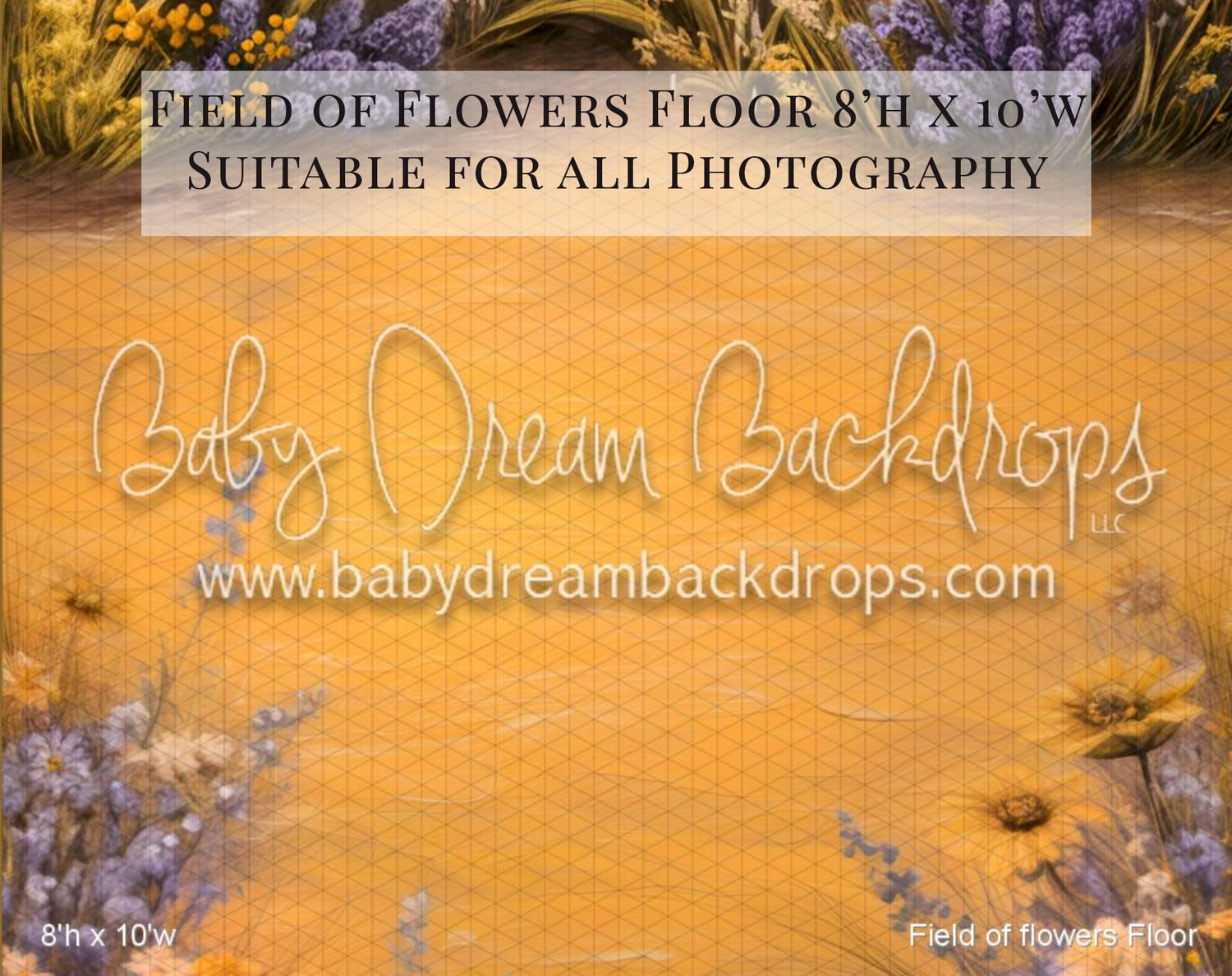 Field of Flowers Floor 8x10 yellow textured photography backdrop with wildflowers suitable for all photography.