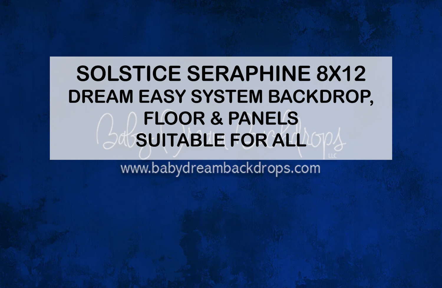 Solstice Seraphine 8x12 Dream Easy System backdrop, floor and panels on deep blue textured background.
