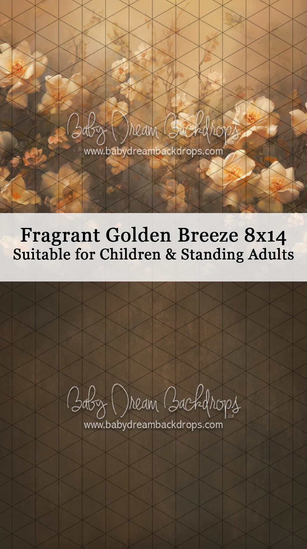 Fragrant Golden Breeze 8x14 golden floral photography backdrop, suitable for children and standing adults.