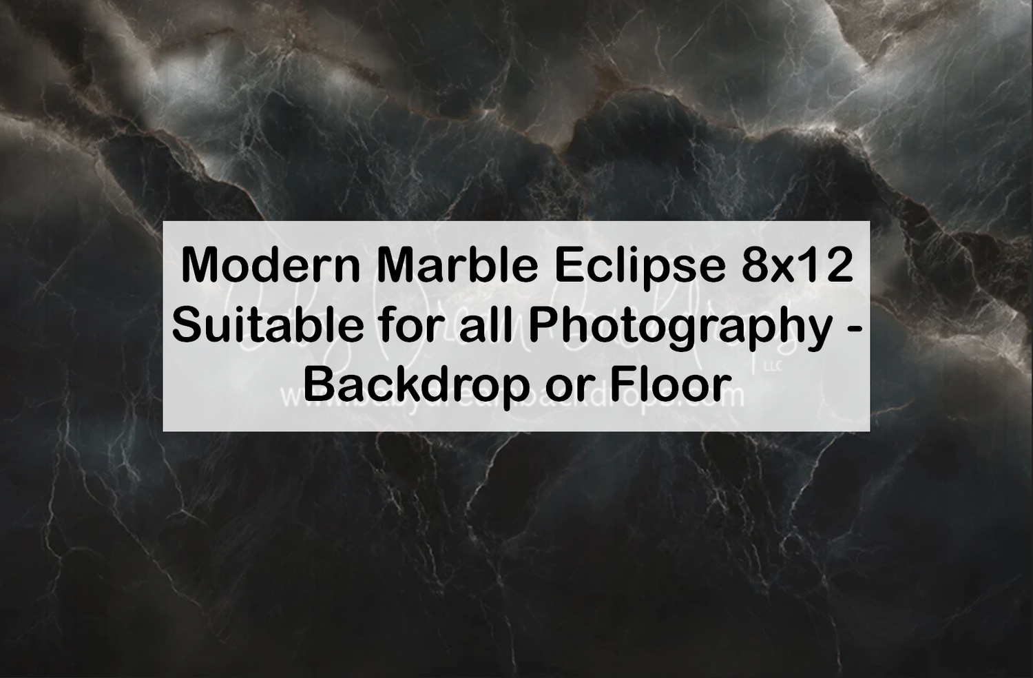 Dark dramatic marble eclipse photography backdrop with swirling black and grey tones, suitable for floor or background use, 8x12.