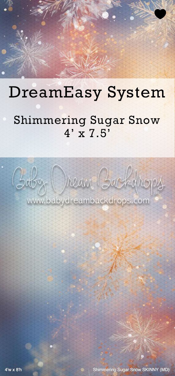 DreamEasy System Shimmering Sugar Snow 4x7.5 ft photography backdrop with snowflakes and bokeh lights.
