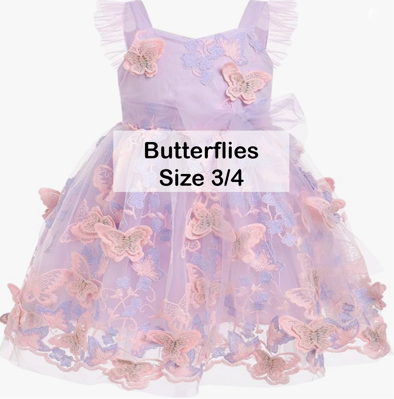 Girls size 3/4 lavender tulle dress with 3D butterfly appliques.