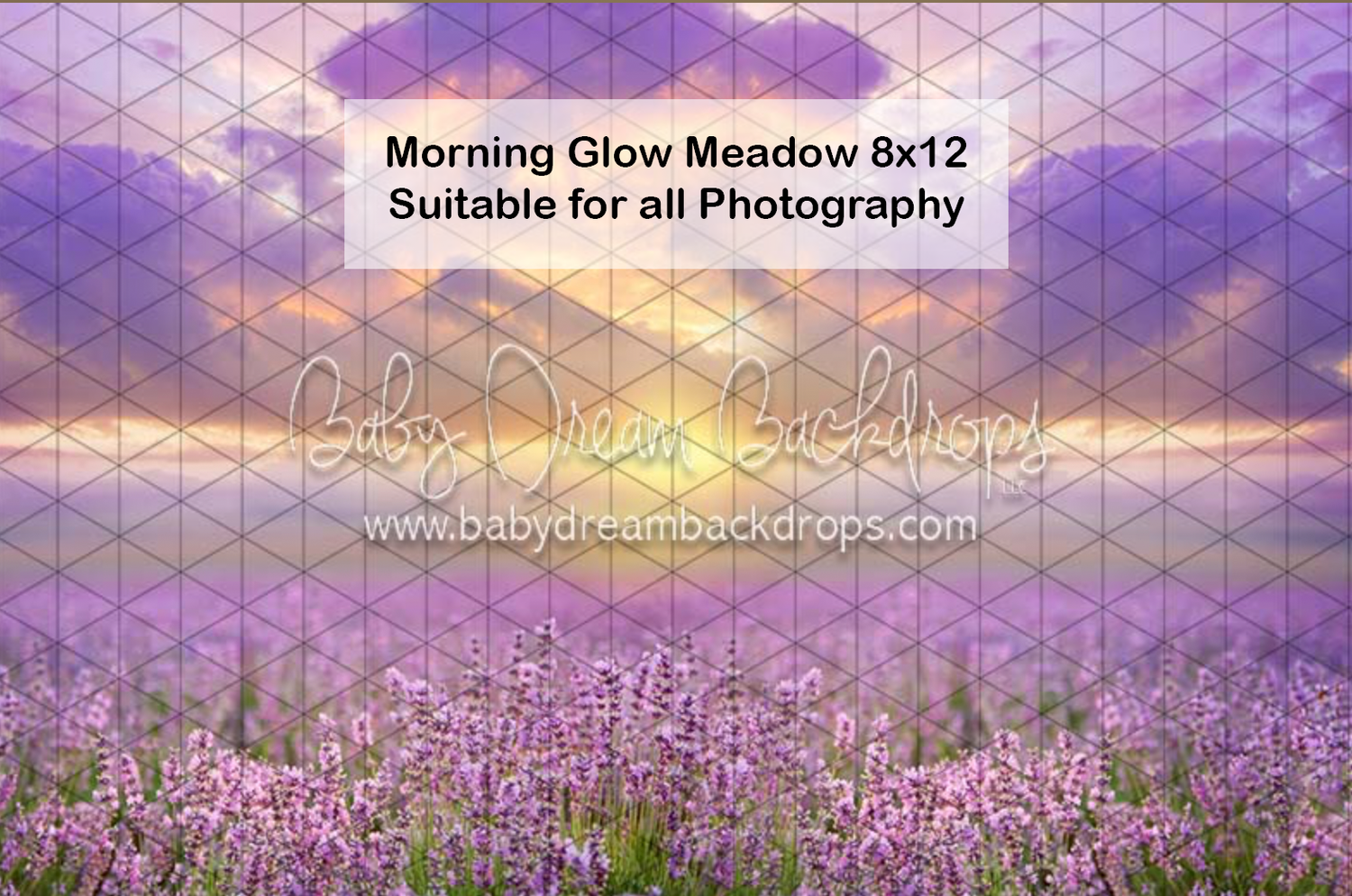 Purple lavender field photography backdrop with dramatic sunset sky, suitable for all photography, 8x12 ft.