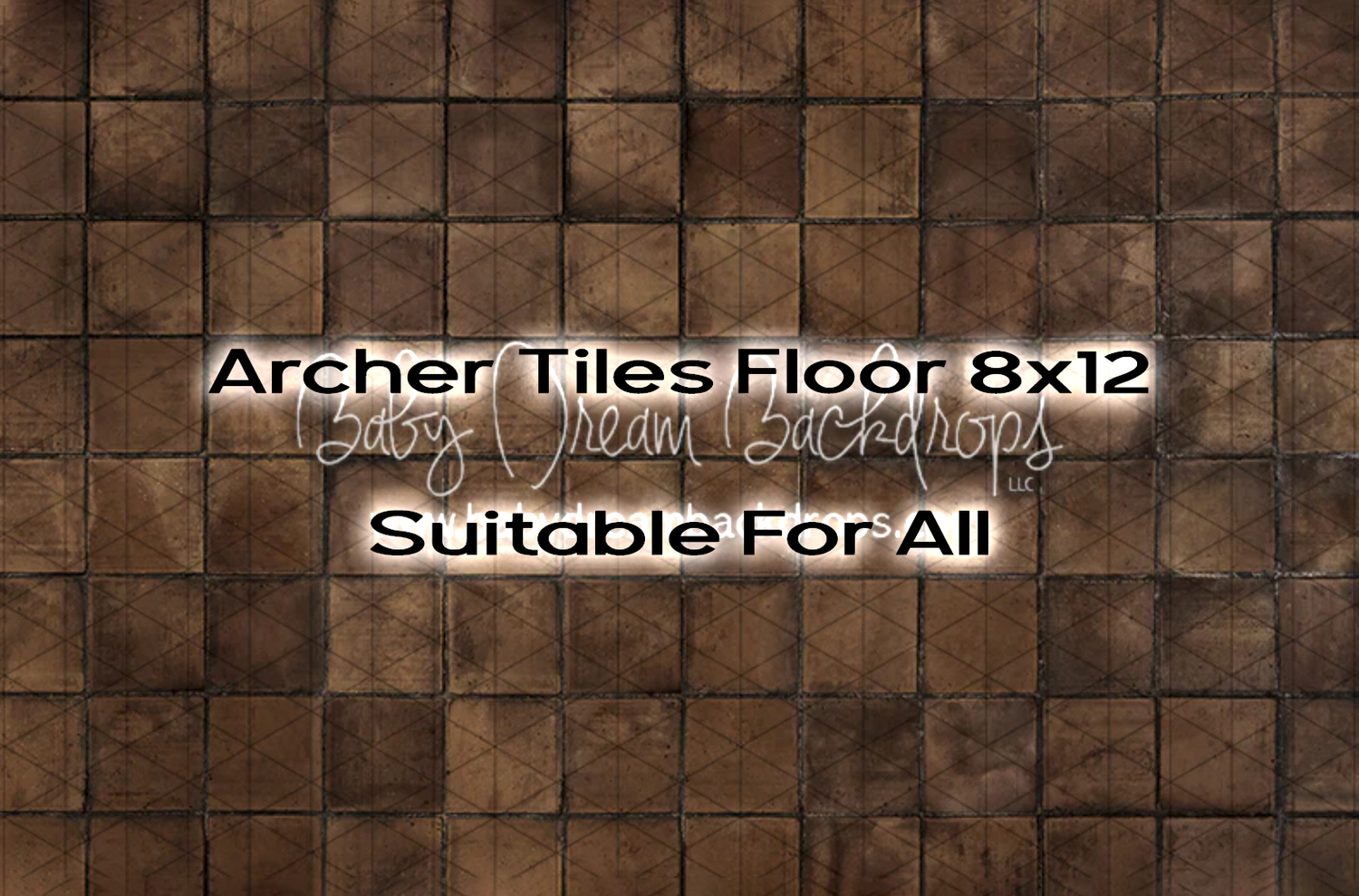 Brown rustic square tile floor backdrop 8x12, suitable for all photography sessions by Baby Dream Backdrops.