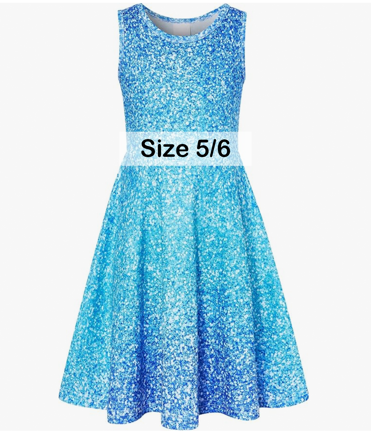 Blue sequin sleeveless girls dress size 5/6 with flared skirt.