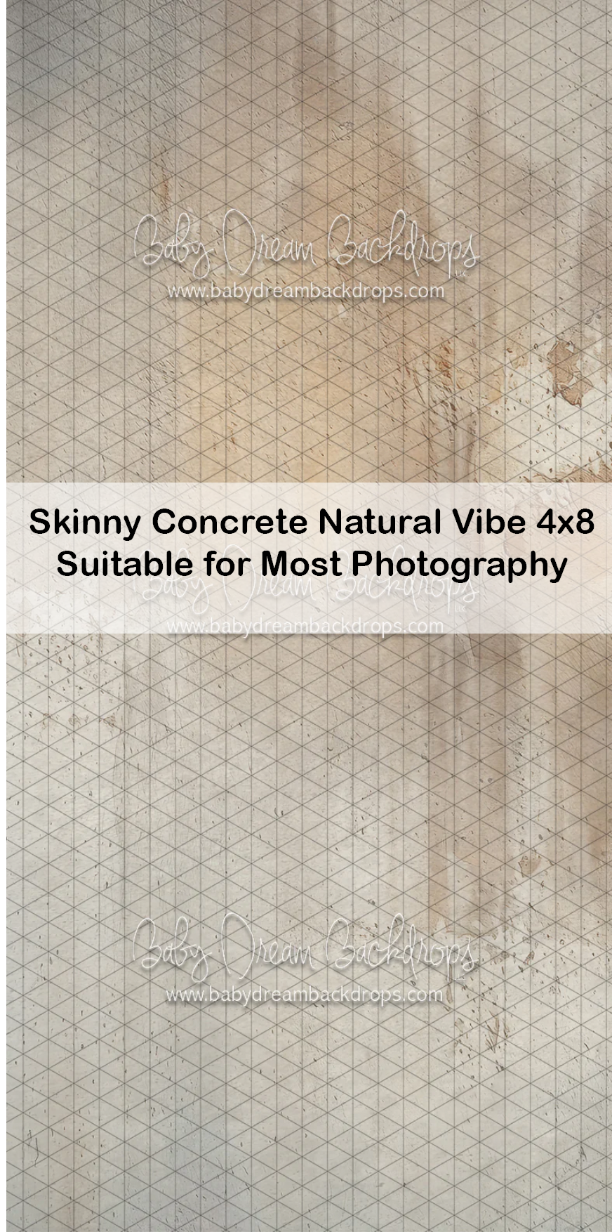 Skinny Concrete Natural Vibe 4x8 photography backdrop with neutral beige distressed concrete texture for most photography.