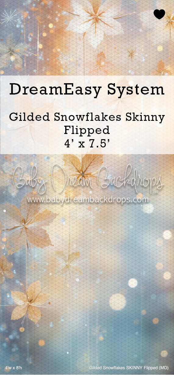 DreamEasy System Gilded Snowflakes Skinny Flipped 4x7.5ft photography backdrop with golden florals.