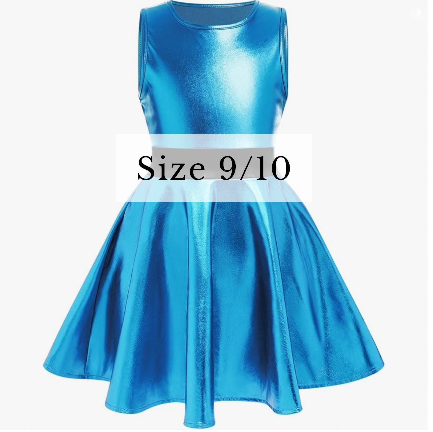 Girls metallic blue sleeveless skater dress, size 9/10.