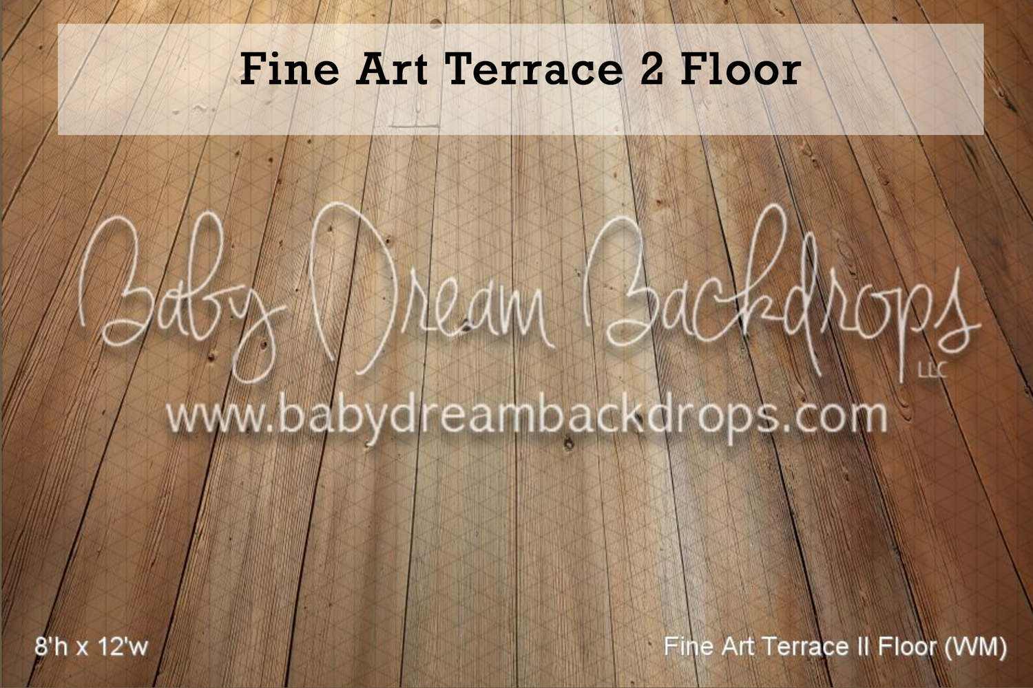 Fine Art Terrace 2 Floor photography backdrop featuring warm natural wood planks in light honey tones, 8ft x 12ft.