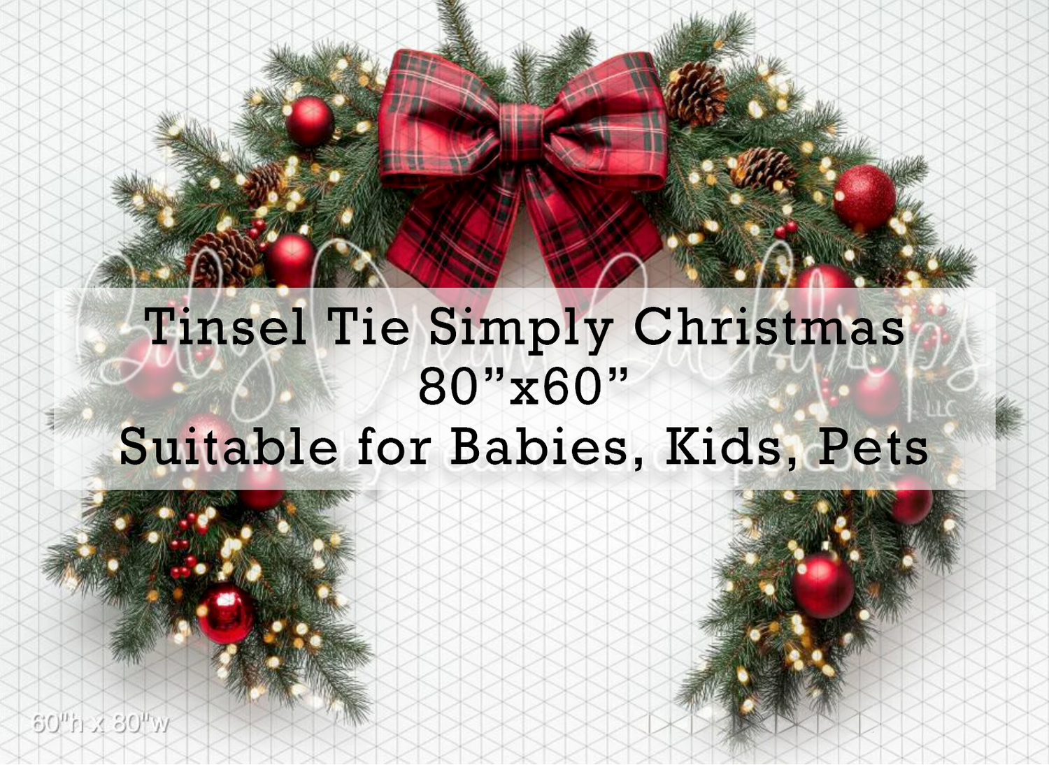 Tinsel Tie Simply Christmas plaid bow wreath blanket 80x60 inches suitable for babies kids and pets.