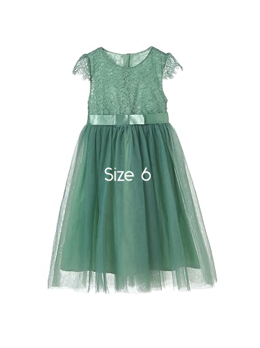 Sage green lace and tulle girls dress size 6 with satin ribbon waist.
