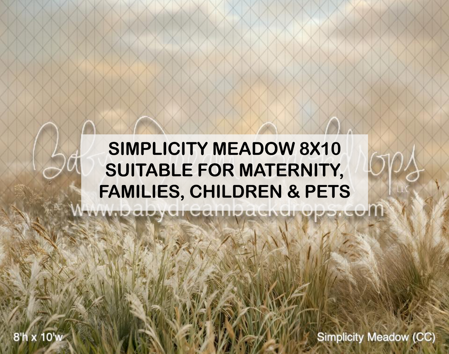 Simplicity Meadow 8x10 photography backdrop featuring golden grass and soft sky, ideal for maternity, families, children, and pets.