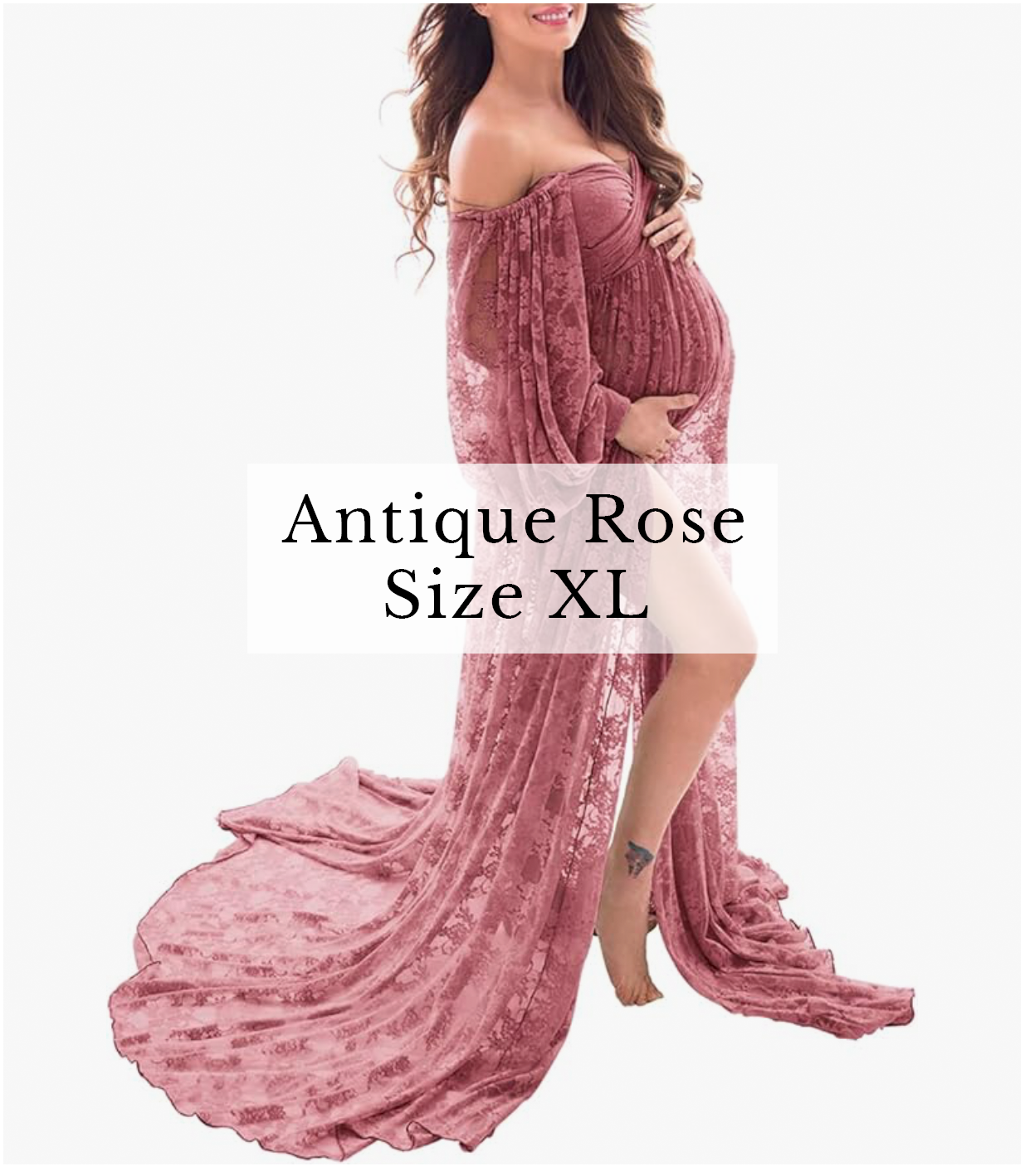 Antique rose crushed velvet off-shoulder maternity gown size XL.
