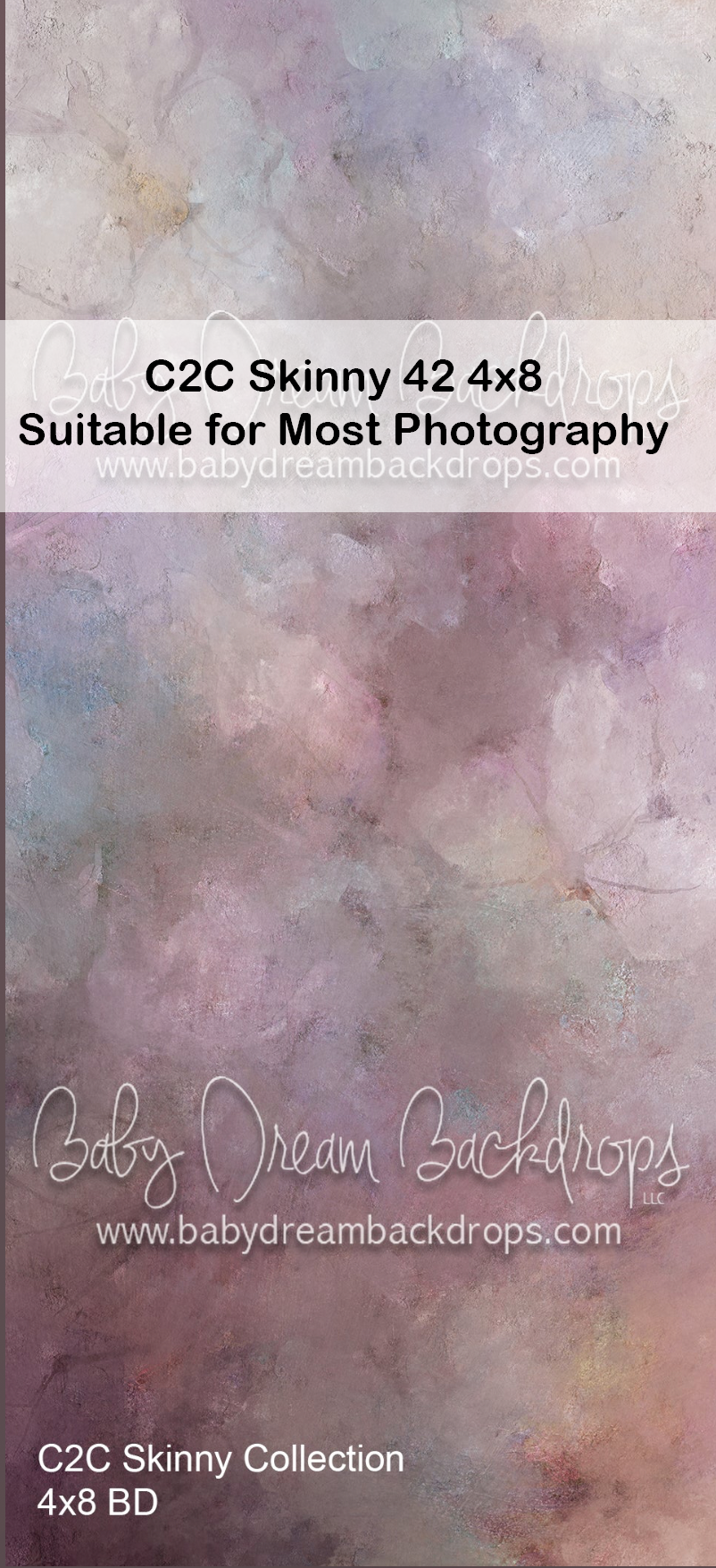 Soft floral photography backdrop in pastel pink, purple, and lavender tones, 4x8 C2C Skinny collection by Baby Dream Backdrops.