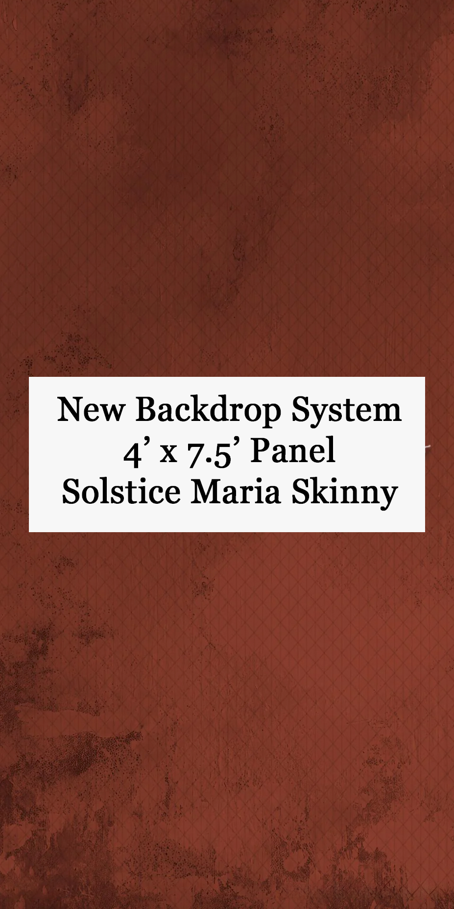 A rustic terracotta red textured backdrop panel, 4x7.5ft Solstice Maria Skinny photography background system.