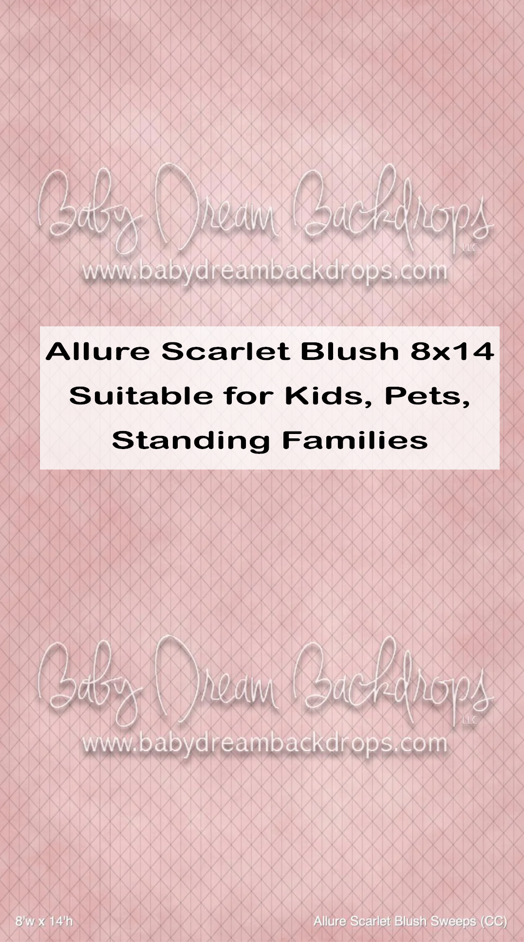 Pink quilted photography backdrop by Baby Dream Backdrops, Allure Scarlet Blush 8x14, ideal for kids, pets, and standing families.