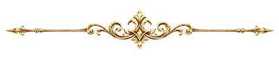 Gold ornate decorative divider with fleur-de-lis center motif and arrow ends on white background.